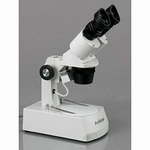 AmScope SE306R-AY Forward-Mounted Binocular Stereo Microscope, WF10x and WF15x Eyepieces, 20X/30X/40X/60X Magnification, 2X and 4X Objectives, Upper and Lower Halogen Lighting, Reversible Black/White Stage Plate, Arm Stand, 120V 2