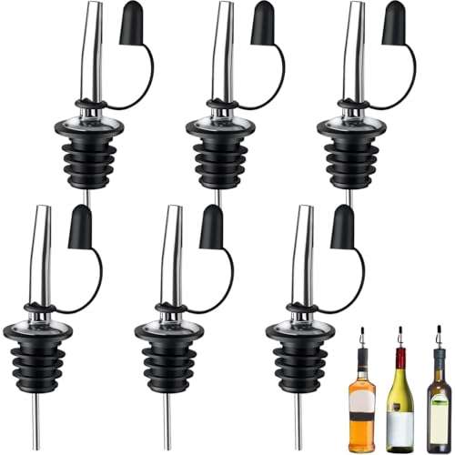 Supvox® Oil Bottle Cap Dispenser - 6 Pcs Bottle Cap Oil Pourer Bottles Nozzle Stopper Pourer Leak Proof Oils Pour Spouts for Oils Vinegar Stainless Steel Free Flow Bottles with Dust Caps for Kitchen 1
