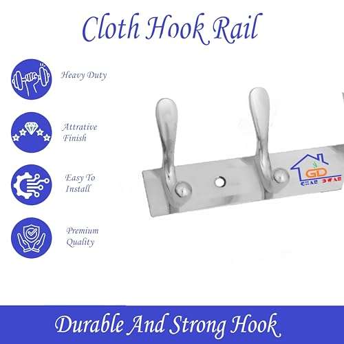 GHAR DWAR Classic 8 pin Wall Hook Wall Hanger Cloth Hanger Wall Stand Wall khunti Key Holder Stainless Steel Types 8 Hooks (Pack of 3, 6 Pin Silver) 3