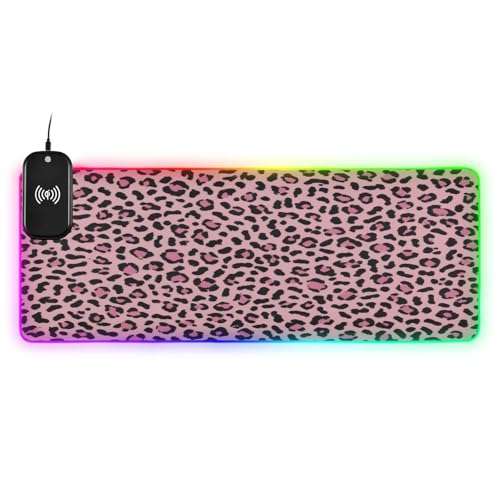 CZXW Charming Leopard Gaming Mouse Pad Led Mousepads RGB Backlit with 14 Lighting Modes, Non Slip Base Soft Computer Keyboard Mat for Gaming PC Laptop Desk, S 1