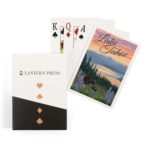 Lantern Press Lake Tahoe, Black Bear and Cubs with Flowers (52 Playing Cards, Poker Size Card Deck with Jokers) 1