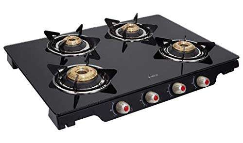 Elica Glass 4 Brass Burner Auto Ignition Gas Stove (Black, Patio Ict 469 Blk AI S) 3