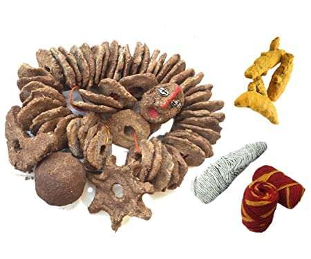 Dirghaanshi Cow Dung Cakes/Cow Dung Badkulla Mala with Holi/Gobar Badkulle/Holi Pooja Article Desi Cow Dung Cakes for Hawan, Pujan and Religious Purpose (Set of 51 PEC) 1