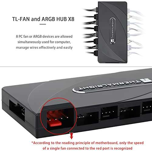 Thermalright Fan and ARGB HUB ×8 ARGB/PWM Hub Controller Used SATA Power Supply, Hub Support 8 Groups of Fans, 8-Port PC PWM Fan and ARGB Fan Controller(Fan and ARGB HUB×8 ) 3