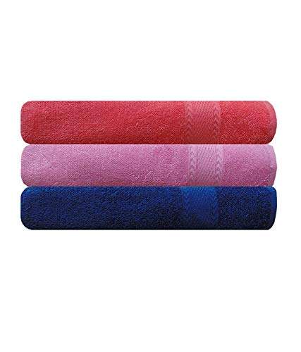 Akin Premium Multicolor Cotton Bath Towels Set of 3 Piece | 500GSM | Length = 55 inch, Width = 28 inch | (Blue, Pink, Peach) 1