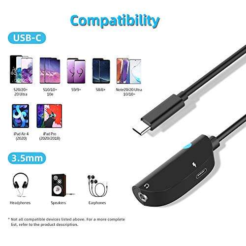 Butook USB Type C to 3.5mm Audio Adapter, Compatible with Google Pixel, Samsung Galaxy, iPad Pro, Sony XZ2/XZ3, Hi-Fi Sound Quality, Aluminum Construction, Fast Charging 4
