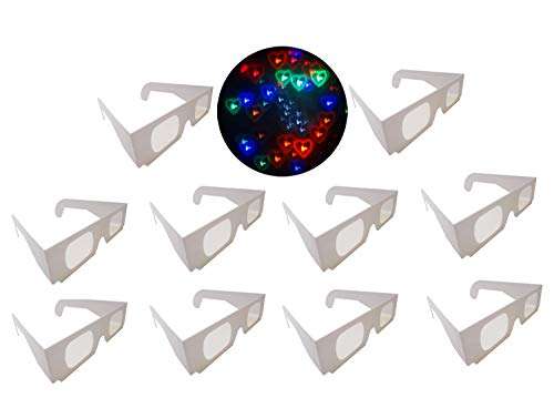 Awaqi 10 Packs Cardboard 3D Glasses Heart Glasses Special Effect Light for Outdoor Music Party/Bar/Fireworks Displays/Holiday Lights/Club/Concert Lights 1