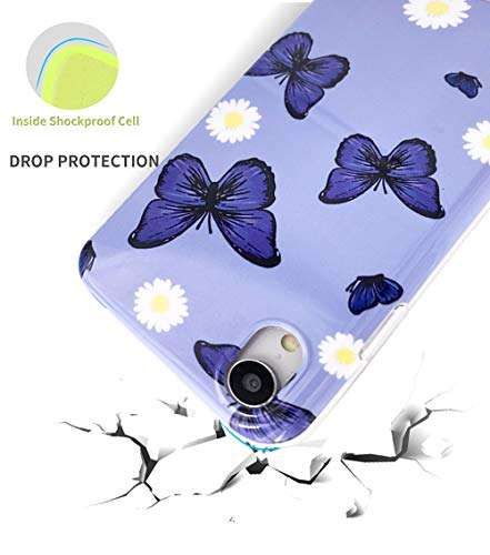 HUIYCUU Compatible with iPhone XR Case 6.1", Soft Slim Fit Girl Women Glitter Purple Tropical Flowers Clear Animal Design Pattern Shockproof Full Body Bumper Case for iPhone XR, Floral Butterfly 2