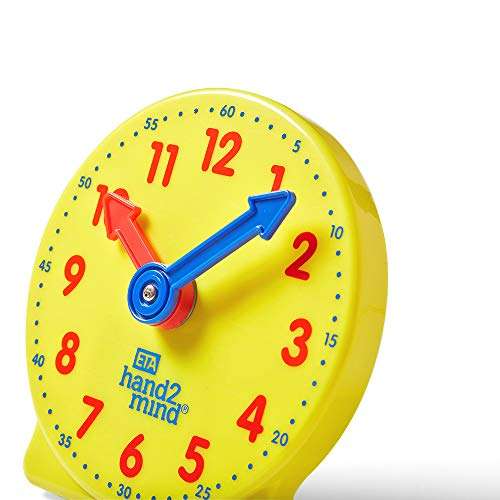 Hand2mind Mini Geared Clock for Teaching and Learning to Tell Time - Analog Learning Clock for Kids and Classrooms (Set of 12), Yellow 2