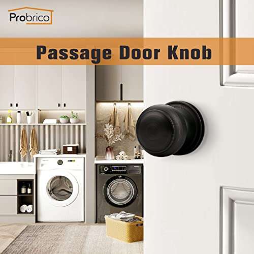 Probrico Interior Door Knobs for Hall Closet, Passage Door Knobs Door Handles, Keyless Non-Locking Handles, Oil Rubbed Bronze, 4 Pack 2