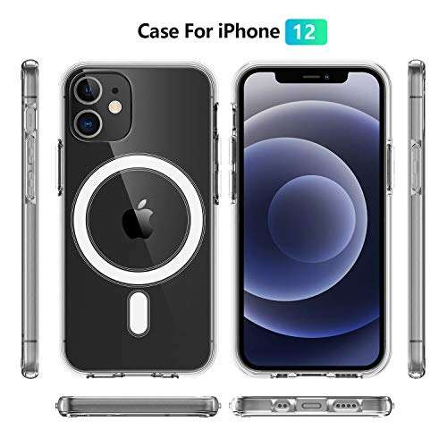 Case Compatible with iPhone 12/12 Pro/12 Pro Max Magnetic, Mag-Safe Leather Wallet Card Holder (Clear+Black, iPhone 12/12 Pro) 3