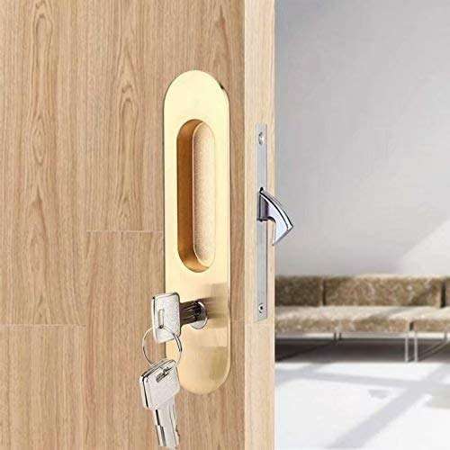 YUEXING 1 Set Sliding Wood Door Lock Handle Anti-Theft with Keys for Double Doors Latch Lock for Barn Wood Furniture Hardware Door (Color : Gold) 3