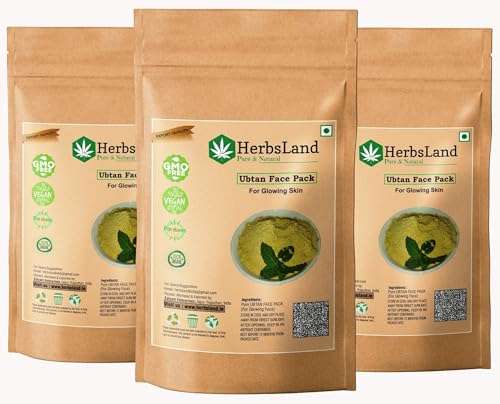 HerbsLand 100% Pure and Natural Ubtan Face Pack Mask with Orange Peel,Kappor,Wheat grass,Jasmine Essential Oil & Kasturi Haldi For Skin | Face Mask | Glowing Skin (300 g) 1