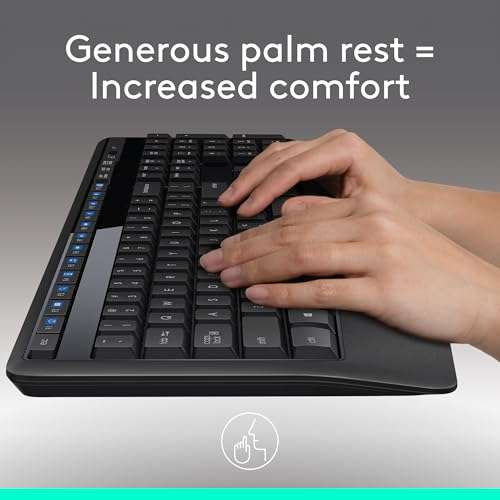 Logitech MK345 Wireless Combo Full-Sized Keyboard with Palm Rest and Comfortable Right-Handed Mouse, 2.4 GHz Wireless USB Receiver, Compatible with PC, Laptop,Black 2