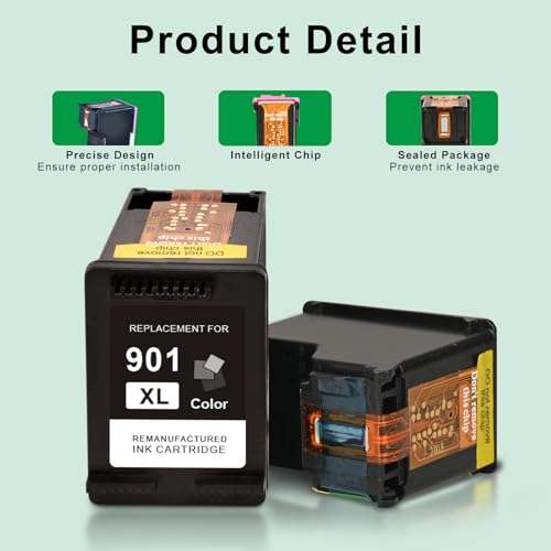 SAILNER 901XL Black Ink Cartridges(2-Pack) Remanufactured Ink for HP 901 901XL Ink Cartridges Work for HP Officejet 4500 J4524 J4540 J4550 J4580 J4624 J4680 Printer Ink 901 XL (High-Yield Black) 5