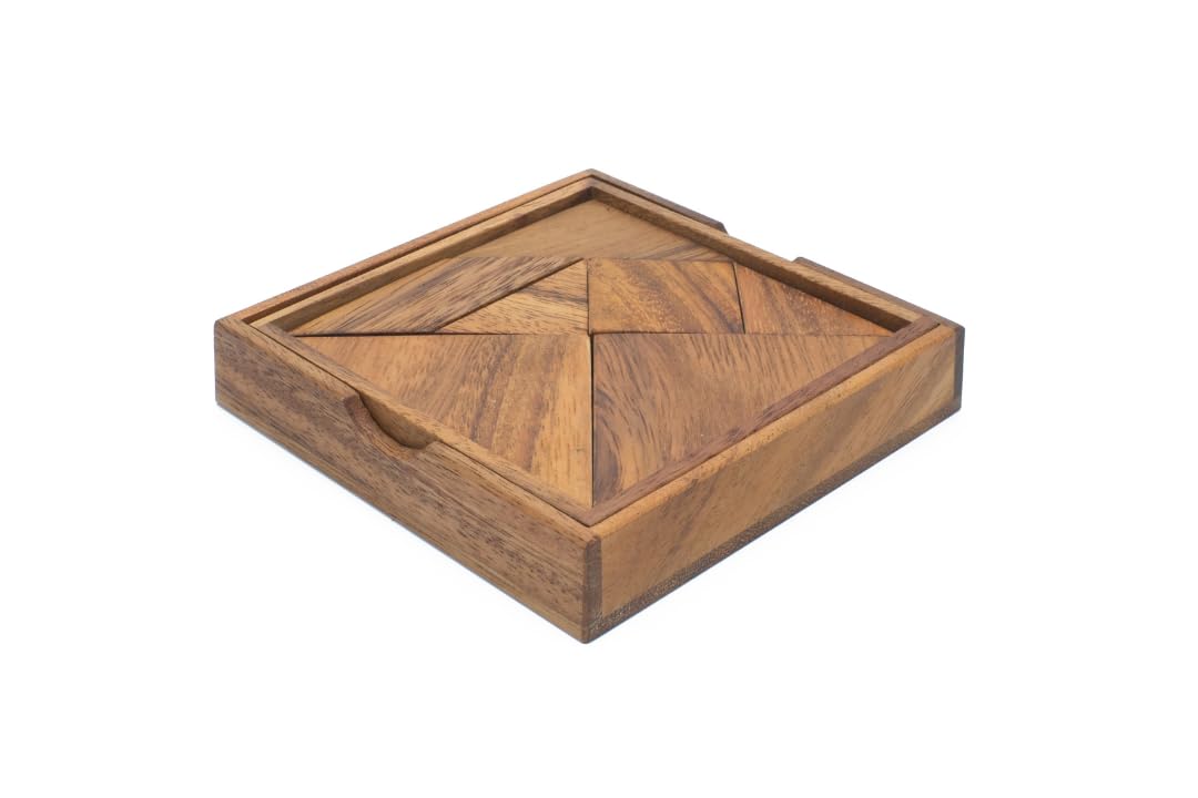 Premium Wooden Tangram - Luxury Wooden Brain Teaser Block for Kids & Adult - Wood Block Puzzle - Logic Puzzle - STEM Montessori Educational Sensory Toys for All Ages 1