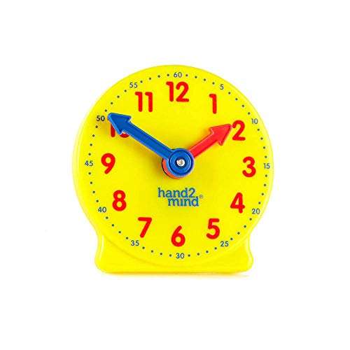 Hand2mind Mini Geared Clock for Teaching and Learning to Tell Time - Analog Learning Clock for Kids and Classrooms (Set of 12), Yellow 1