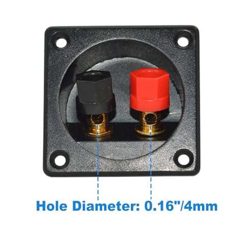 Howonder 2.2 Inch Square 2-Way Speaker Box Terminal，Speaker terminals Cup with Banana Plugs,subwoofer Box Terminal with Mounting Screws （2 Pack Black） 3