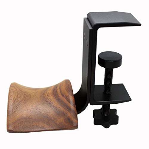 KiaoTime Clamp Type Headphone Holder Stand Hanger Bracket Wood Headphone Headset Hanger Holder Clamp Rack Hook Under Desk Table Headphone Hanger Holder, Universal Fit (Dark Brown & Black) 6