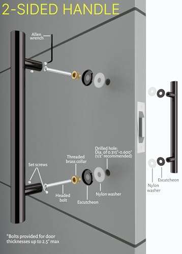 KEYTIGER 12" Long Two-Sided Stainless Steel Matte Black Door Handles Modern Front Door Handle Pull for Commercial Glass Doors Sliding Wooden Barn Doors Interior Exterior Pulls, Round Cylindrical Bar 5