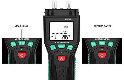 WUZHOUAME Multimeter Cables RM068 Digital Moisture Meter Temperature Measurement Pin Type Humidity Tool Wood Tile Building Construction Moisture LCD Display 4