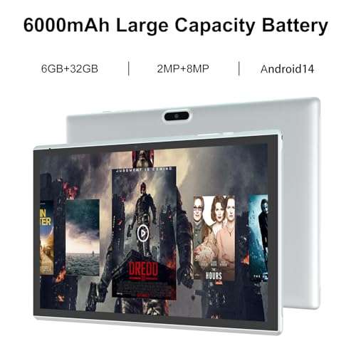 10 inch Tablet Android 14 Tablet PC, 10.1" Android Tablets DDR4 6GB RAM(4GB Expand) 32GB ROM 2MP+8MP Dual Camera WiFi-6 BT Support 1TB Expand 10 IN IPS Tab 6000mAh Battery Powerful Performance Tablets 2