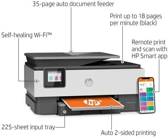 HP OfficeJet 8022e Wireless Inkjet Color All-in-One Printer, Print Copy Scan Fax, Instant Ink Ready, 35 Sheet ADF, WiFi USB Connectivity, 6 Months Free Instant Ink,White, W/Silmarils Printer Cable 2