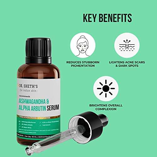 Dr. Sheth's Ashwagandha & Alpha Arbutin Face Serum for Anti-Pigmentation and Dark Spot Removal | Brightening Serum for Men | 30ml 3