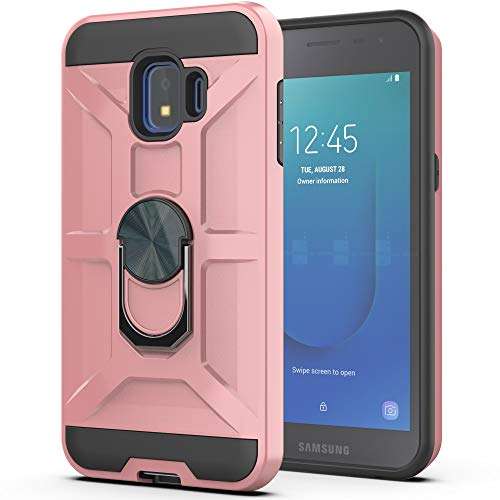 Galaxy J2 Core/Galaxy J2 2019/J2 Dash/Galaxy J2 Pure Case with HD Screen Protector YmhxcY 360 Degree Rotating Ring Kickstand Holder Dual Layers of Shockproof Phone Case For Galaxy J2 Core-ZS Rose Gold 2