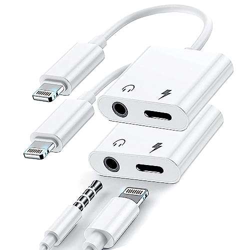 2Pack Lightning to 3.5mm Headphones Jack Adapter,MFi Certified 2 in 1 iPhone Headphone Adapter Dongle Charger Jack Lightning to 3.5mm AUX Cord Splitter Compatible for iPhone 13/12/11/XS/XR/X/8/7 1