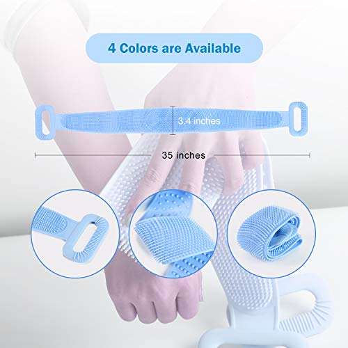 silicone body bath shower scrubber - extra longer 35 inch back brush face cleaning brush travel cosmetic bag exfoliating lengthen strong extensibility stimulate the circulation of blood purple 4