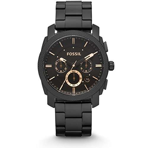 Fossil Machine Chronograph Analog Black Dial and Band Men's Stainless Steel Watch - FS4682