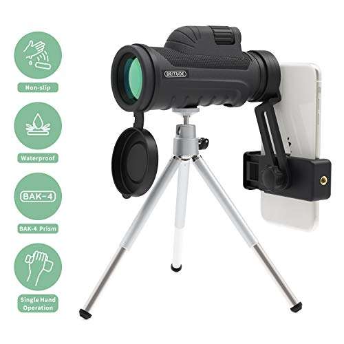 Monocular Telescope, 10x42 High Definition Monocular with Smartphone Adapter & Tripod, Waterproof Fog Proof Pocket Scope for Adults and Kids, FMC BAK4 Prism for Bird Watching Travelling Hunting 2