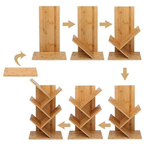 JIIKOOAI Tree Bookshelf Book Rack, Display Storage Bookcase,Magazine Rack, Multi-Tier Floor Free Standing Wood Bookshelf 4 Tier Decor Bookshelf for Living Room, Home Office 5