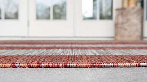Unique Loom Outdoor Striped Collection Area Rug - Distressed Stripe (4' 1" Round, Rust Red/ Gray) 4