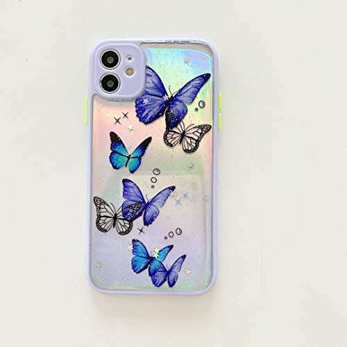 Cidana for iPhone Case Mobile Phone Clear Cute Girls Floral Design TPU Soft Slim Flexible Silicone Cover Phone Case (Butterfly Purple,iPhone 11) 1