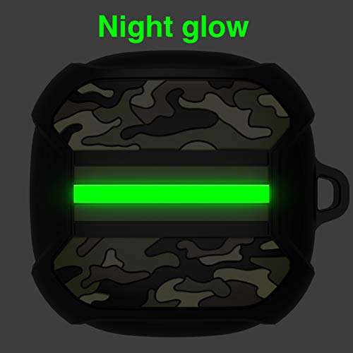 TAGCMC Camo Armor Designed for Galaxy Buds Pro 2 Case(2021),Galaxy Buds Pro Case/Galaxy Buds Live Case Cover - Night Luminous Shockproof Silicone Case,with Detachable Carabiner ，Black/Green Camouflage 2