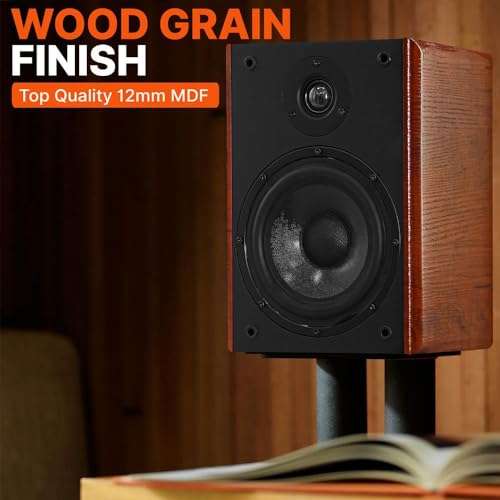 Pyle 6.5" Home Audio Speakers, Passive Bookshelf, 240W Max Power, 1" Silk Dome Tweeter and Aluminum Voice Coils, Gold Plated 5 Way Binding Post, Rubber Surrounds, Beautiful Wood Grain Finish - Pair 2