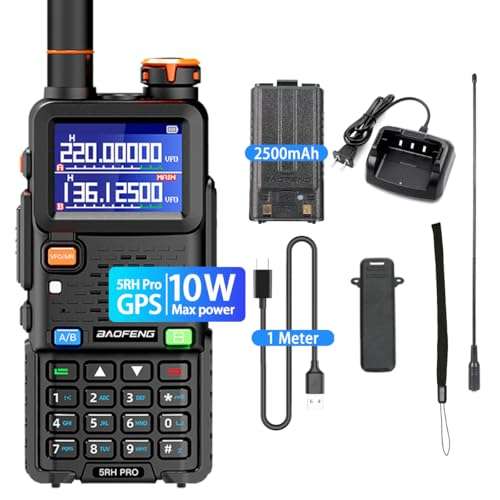BAOFENG 5RH Pro GPS Handheld Radio Multi-Band USB-C Charging Radio Copy Frequency 640 Channels Walkie Talkie 10W High Power APRS Radio for Adult 1