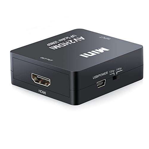 QGECEN Mini Composite AV RCA CVBS to HDMI Video Audio Converter Box Adapter 720p 1080p Upscaler with USB Charge Cable for Laptop DVD VHS VCR PS2 Wii 2