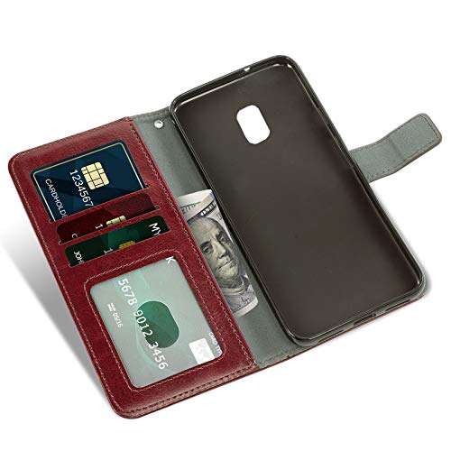 Asuwish Compatible with Samsung Galaxy J3 Luna Pro J 3 Prime 2017 Emerge 3J Eclipse Mission Wallet Case Tempered Glass Screen Protector and Flip Cover Card Holder Phone Cases for Glaxay S327VL Brown 4