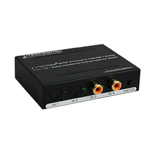 J-Tech Digital Optical SPDIF/Coaxial Digital to RCA L/R Analog Audio Converter 4x3 Switch with 3.5mm Jack Support Headphone/Speaker Outputs (JTDAUDIOSW4x1) 1