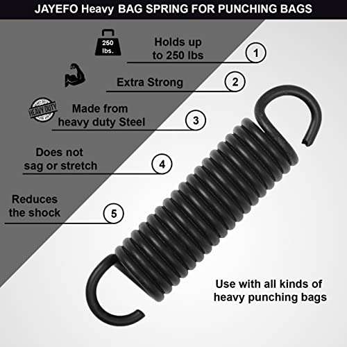 Jayefo Boxing Training Heavy Duty Bag Spring for Hanging Boxing Punching Bags - Up to 210 Pounds - Black 2