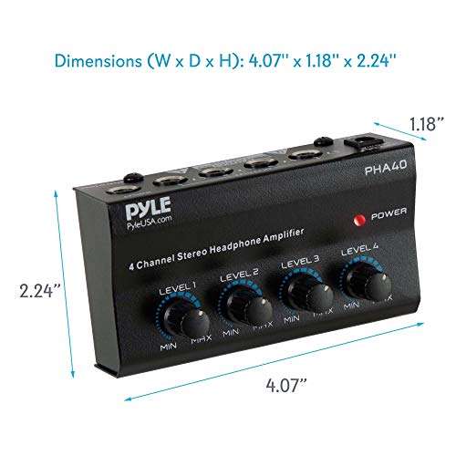 Pyle 4-Channel Portable Stereo Headphone Amplifier - Professional Multi Channel Mini Earphone Splitter Amp w/ 4 ¼” Balanced TRS Headphones Output Jack and 1/4" TRS Audio Input For Sound Mixer 3