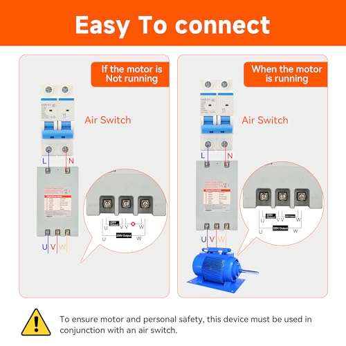 YMYP Single Phase to 3 Phase Converter - 5HP 15A 220V, Digital Phase Shifter for Residential and Light Commercial Use, 220V-240V Input/Output (One Converter for One Motor Only) 3