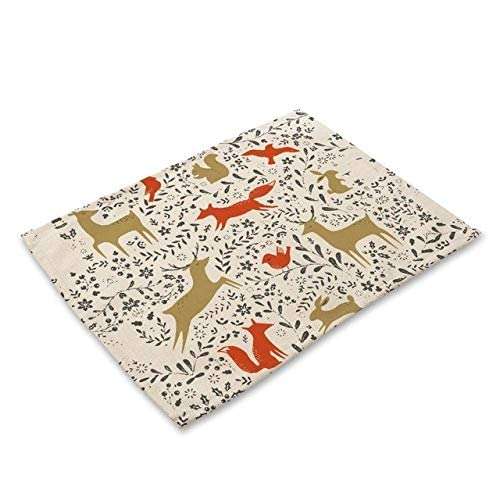 WorldCare® Miracille 2/4/6 pcs Kitchen Modern Accessories Cotton Linen Deer Flower Print Dinner Table Placemats Towel Napkin Decor: 3, 2Pieces