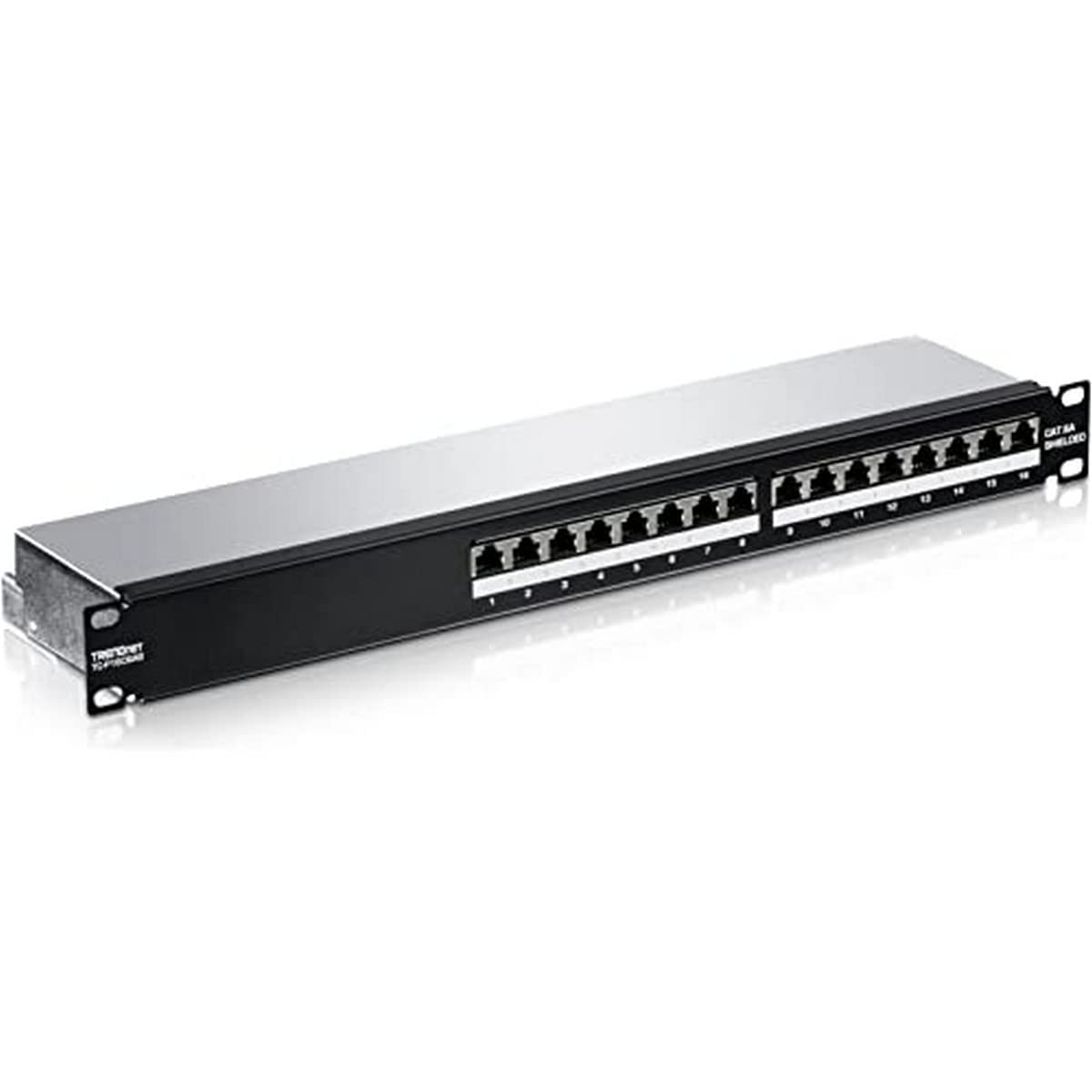 TRENDnet 16-Port Cat6A Shielded Patch Panel, 1U 19" Metal Housing, 10G Ready, Cat5e,Cat6,Cat6A Compatible, Cable Management, Color-Coded Labeling for T568A and T568B Wiring, Black, TC-P16C6AS 1