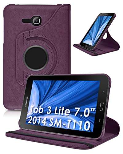 DETUOSI Rotating Case for Samsung Galaxy Tab 3 Lite 7.0" 2014 (SM-T110/ T113), 360° Swivel Multi-Angle Stand Folio Lightweight Leather Book Cover + Protective Hard Back Shell + Elastic Strap Closure