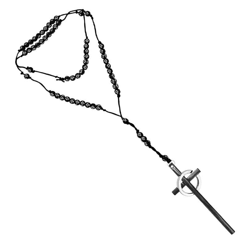 M Men Style Religious Lord Jesus Christ Long Ring Cross Black and Black Catholic Rosary Beads Car Rearview Mirror Charm Car Dangler Ornament, Accessories, Gift SCrMa2024275 3