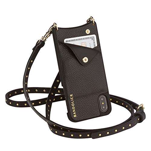 Bandolier Nicole Crossbody Phone Case and Wallet - Black Leather with Gold Detail - Compatible with iPhone 8 Plus, 7 Plus, 6 Plus, 6s Plus Only 1
